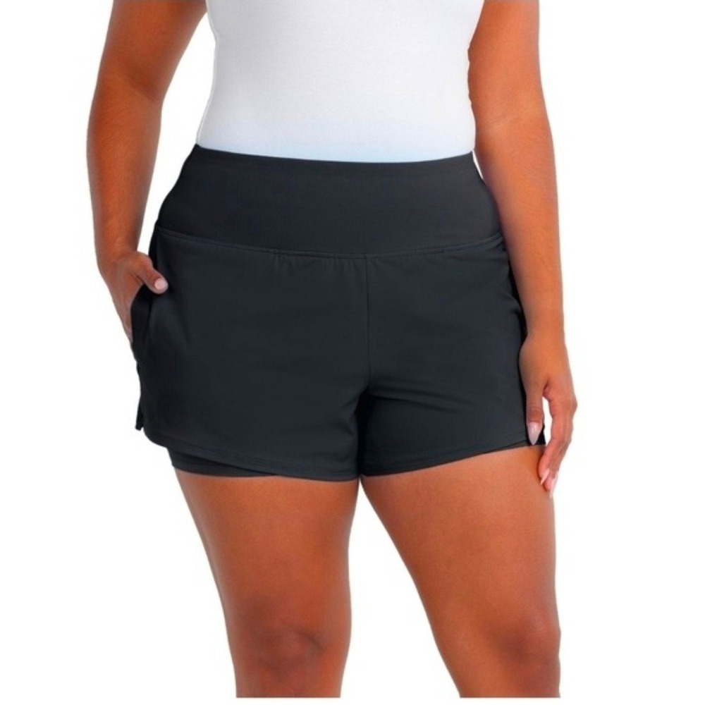 Spyder Active Women Black 2-in1 Running Shorts High Waist Pockets Medium 4in NWT
